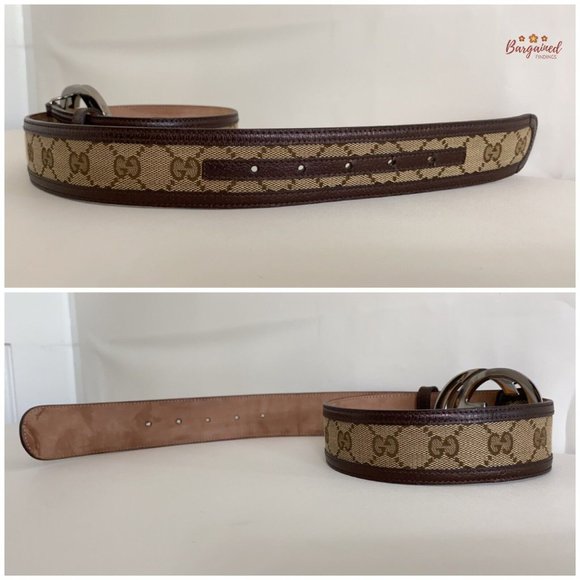 Authentic GUCCI Brown Monogram Canvas Silver Interlocking G Buckle Belt 75/30 - Picture 11 of 13